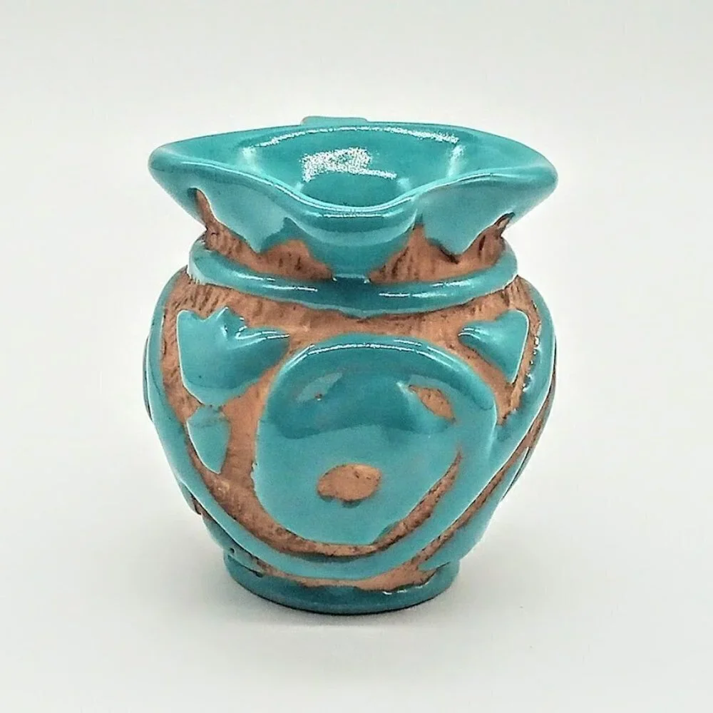 Vintage Sgraffito Italian Peasant Village Art Pottery Pitcher Creamer